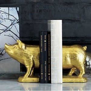 CB2 Gold Pig Bookends